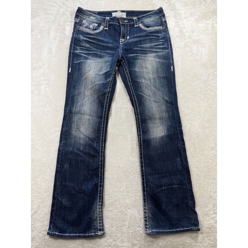 Big Star Womens Mid-Rise Bootcut Distressed Blue Jeans 31R Meas: 34x31